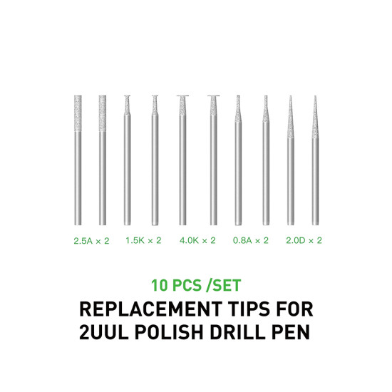 2UUL Replacement Tips for 2UUL Chargeable Polish Drill Pen - 10Pcs