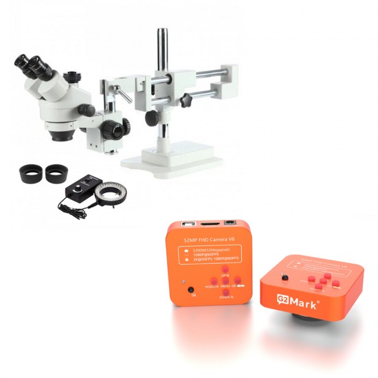 G2Mark RE-107 With 52MP Camera (3D Continuous Zoom) 7X-45X 360° Swiveling Trinocular Microscope & 0.5X Zooming CTV Camera Lens With LED Adjustable Light - Exclusive Quality