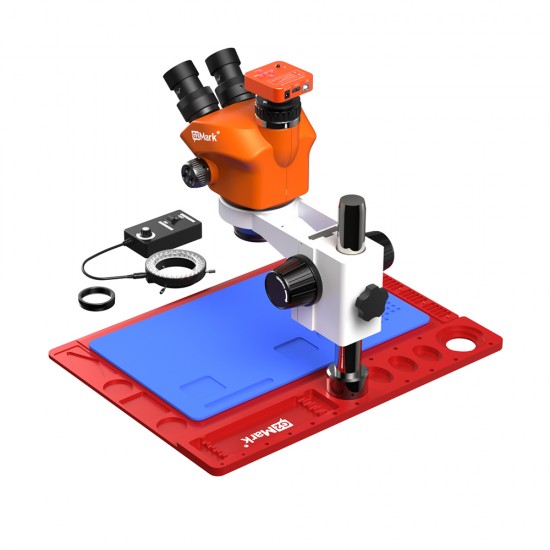 G2Mark RE-50X With 52MP FHD Camera (3D Continuous Zoom) 7X~50X Trinocular Stereo Microscope With 0.5X CTV Camera Zoom Lens & LED Adjustable Light Exclusive Quality - Red Base