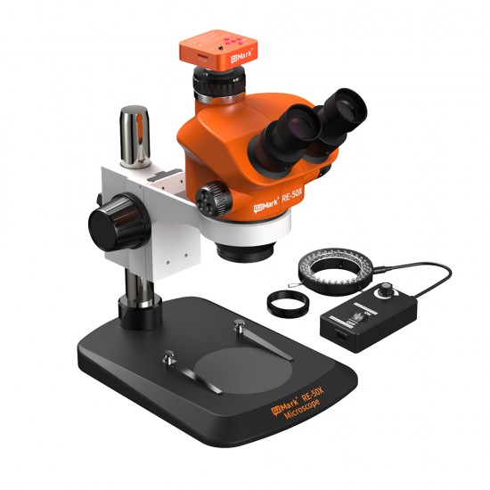 G2Mark RE-50X With 52MP FHD Camera (3D Continuous Zoom) 7X~50X Trinocular Stereo Microscope With 0.5X CTV Camera Zoom Lens & LED Adjustable Light Exclusive Quality - Small Base