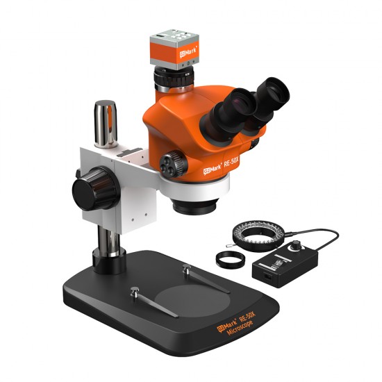 G2Mark RE-50X With 62MP HD Camera (3D Continuous Zoom) 7X~50X Trinocular Stereo Microscope With 0.5X CTV Camera Zoom Lens & LED Adjustable Light Exclusive Quality - Small Base