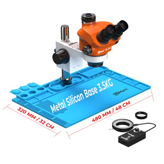 G2Mark RE-50X (3D Continuous Zoom) 7X~50X Trinocular Stereo Microscope With 0.5X CTV Camera Zoom Lens & LED Adjustable Light Exclusive Quality - Blue Base	