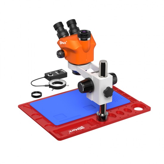 G2Mark RE-50X (3D Continuous Zoom) 7X~50X Trinocular Stereo Microscope With 0.5X CTV Camera Zoom Lens & LED Adjustable Light Exclusive Quality - Red Base