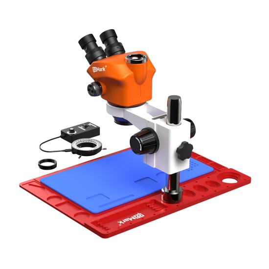 G2Mark RE-50X (3D Continuous Zoom) 7X~50X Trinocular Stereo Microscope With Camera Option & LED Adjustable Light Exclusive Quality - Red Base