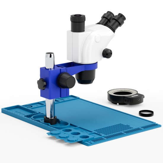 G2Mark RE-67T 6.5X-65X Trinocular Full HD Stereo Microscope With Zooming 0.5X CTV Camera Lens & LED Adjustable Light Exclusive Quality - Blue Big Base