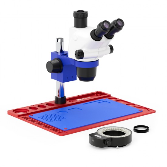 G2Mark RE-67T 6.5X-65X Trinocular Full HD Stereo Microscope With Zooming 0.5X CTV Camera Lens & LED Adjustable Light Exclusive Quality - Red Base