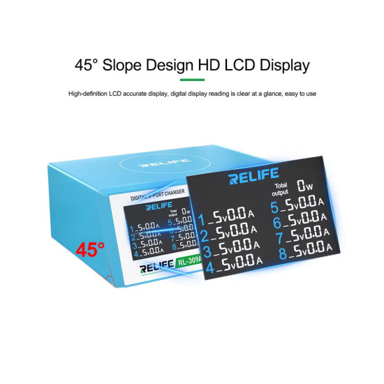 Relife RL-309A High Power 8-Port Fast Charging Digital Display USB Charger (100W Max Output)