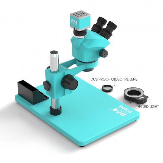 RF4 RF7050-28Pro ( RF7050TVP ) With RF4 4K Ultra HD Camera (3D Continuous Zoom) 7X~50X Trinocular Stereo Microscope With 0.5X CTV Camera Zoom Lens & LED Adjustable Light