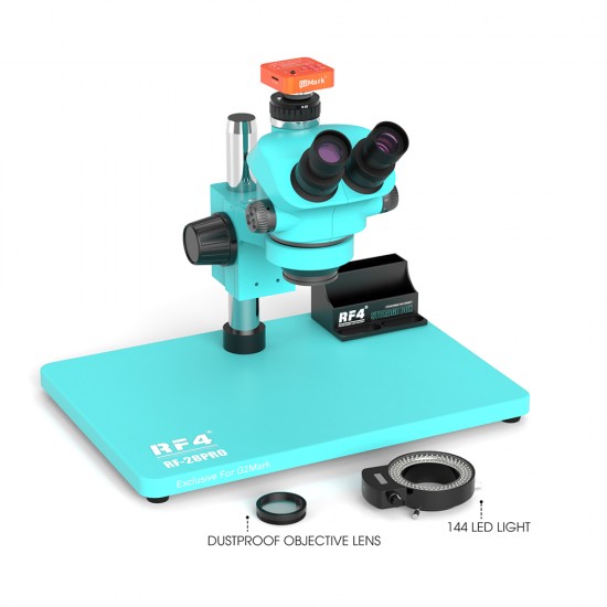 RF4 RF7050-28Pro ( RF7050TVP ) With 52MP FHD Camera (3D Continuous Zoom) 7X~50X Trinocular Stereo Microscope With 0.5X CTV Camera Zoom Lens & LED Adjustable Light