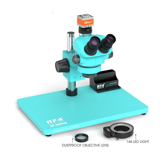 RF4 RF7050-28Pro ( RF7050TVP ) With 62MP HD Camera (3D Continuous Zoom) 7X~50X Trinocular Stereo Microscope With 0.5X CTV Camera Zoom Lens & LED Adjustable Light
