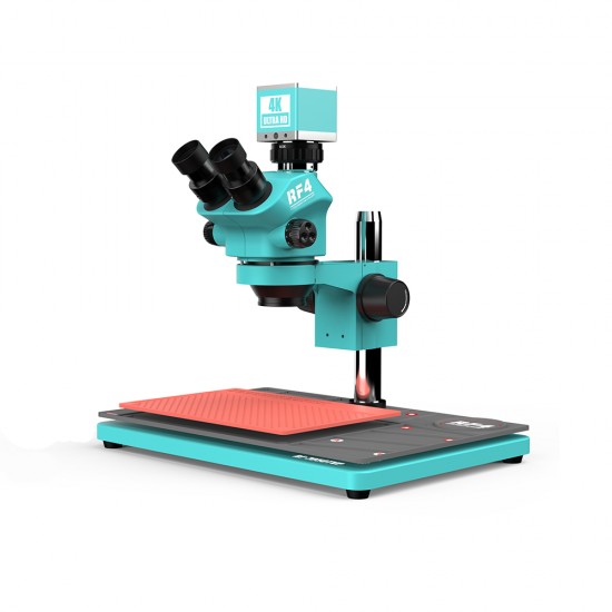 RF4 RF7050TVP-P02 With Mat & RF4 4K Camera (3D Continuous Zoom) 7X~50X Trinocular Stereo Microscope With 0.5X CTV Camera Lens & LED Adjustable Light