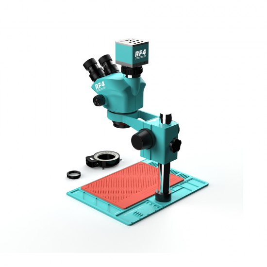 RF4 RF7050-P04 Base With 4K Camera (3D Continuous Zoom) 7X~50X Trinocular Stereo Microscope With 0.5X CTV Lens & LED Adjustable Light