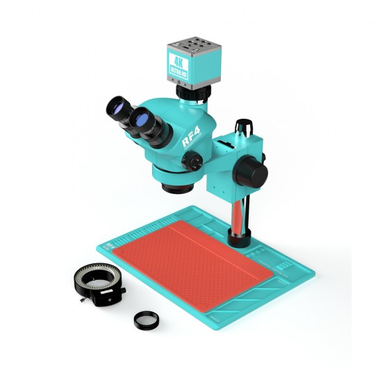 RF4 RF7050-P04 Base With 4K Camera (3D Continuous Zoom) 7X~50X Trinocular Stereo Microscope With 0.5X CTV Lens & LED Adjustable Light