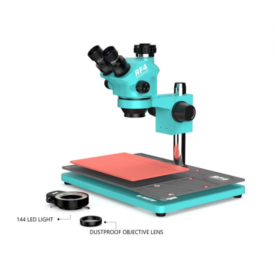 RF4 RF7050TVP-P02 With Mat (3D Continuous Zoom) 7X~50X Trinocular Stereo Microscope With 0.5X CTV Camera Lens &LED Adjustable Light