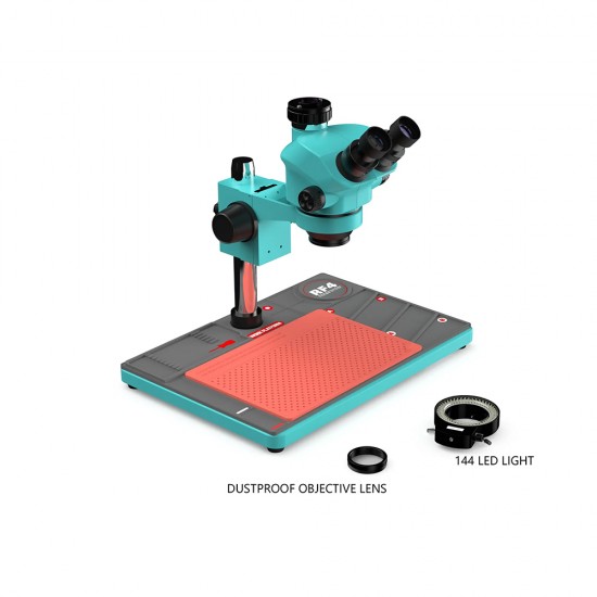RF4 RF7050TVP-P02 With Mat (3D Continuous Zoom) 7X~50X Trinocular Stereo Microscope With 0.5X CTV Camera Lens &LED Adjustable Light