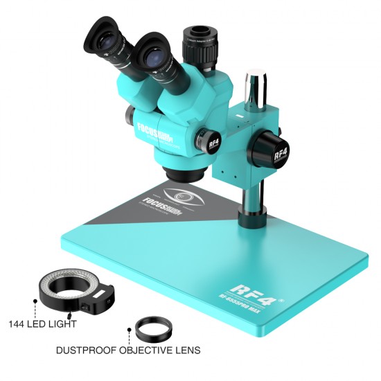 RF4 RF6555-PRO Max 6.5X-55X Trinocular Full HD Stereo Microscope With Zooming 0.48X CTV Camera Lens & LED Adjustable Light