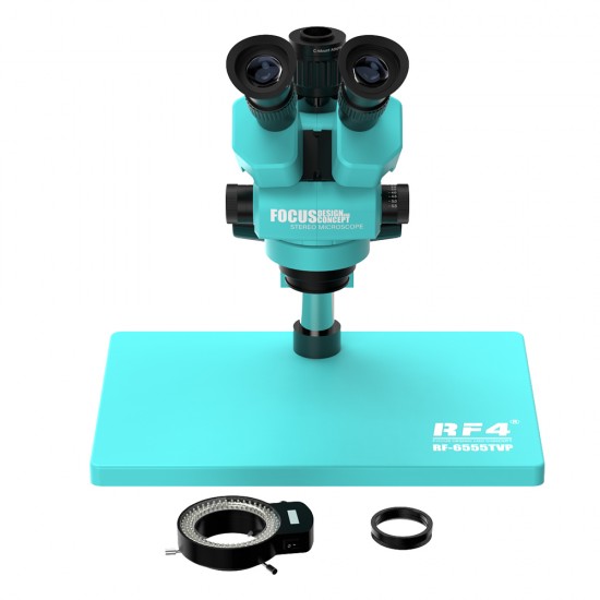 RF4 RF6555-TVP 6.5X-55X Trinocular Full HD Stereo Microscope With Zooming 0.48X CTV Camera Lens & LED Adjustable Light