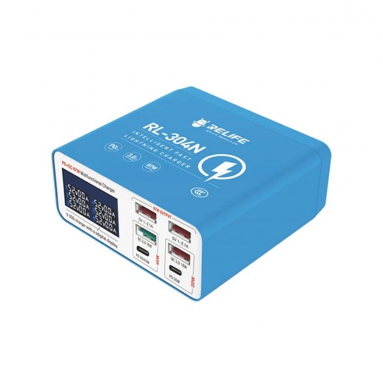 Relife RL-304N Smart Multi-functional 6 Port USB Charger - 87W Max (PD + QC 3.0) 