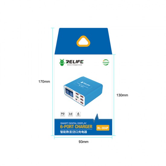Relife RL-304P Smart Digital Display 6 Port USB Charger ( PD 3.0 + QC 3.0 )